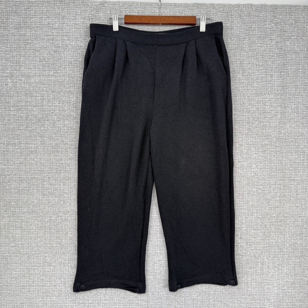 St. John Collection Knit Pants Cropped Pleated Black Career Casual Sz XL Santana